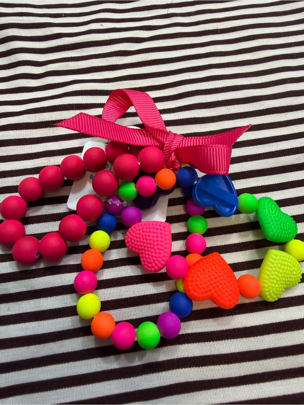 The Children's Place Neon Heart Bead Bracelet Trio - Pink, Orange, Green, Blue
